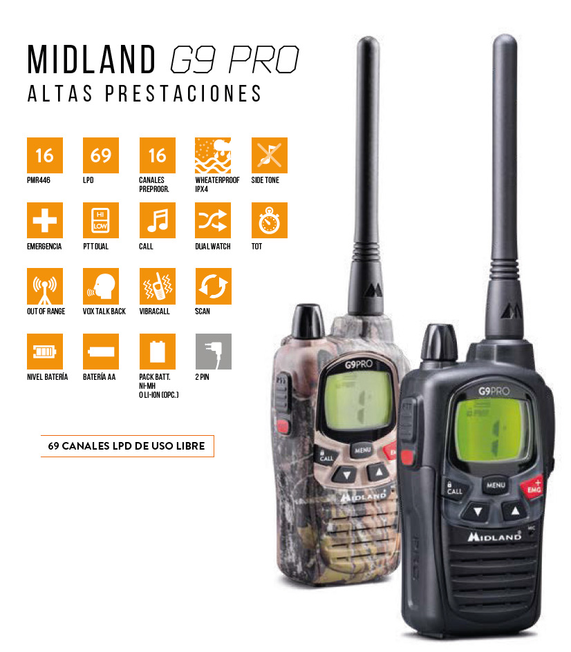 Midland G9 Pro Black - Leisure - PMR 446 / LPD - Radio